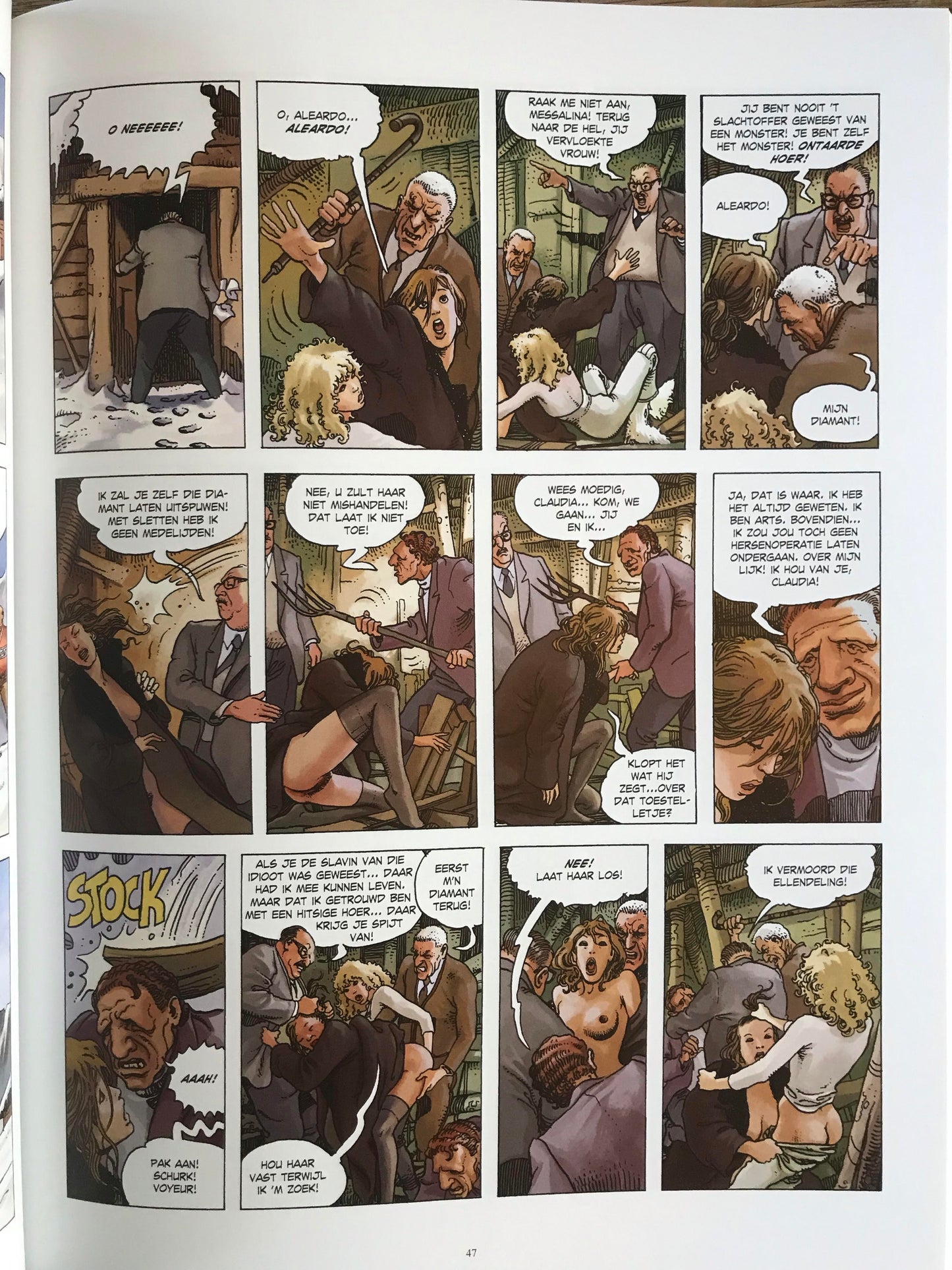 Binnenpagina uit De Schakelaar deel 2 van Milo Manara met personages en tekstballonnen
