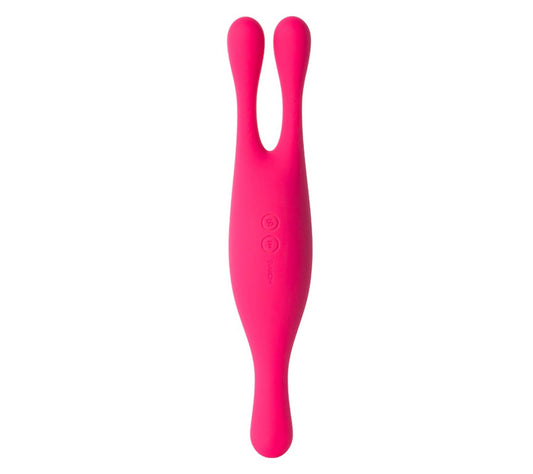 Svakom Marin vibrator staand op witte achtergrond, toont dubbele armen en slank ontwerp