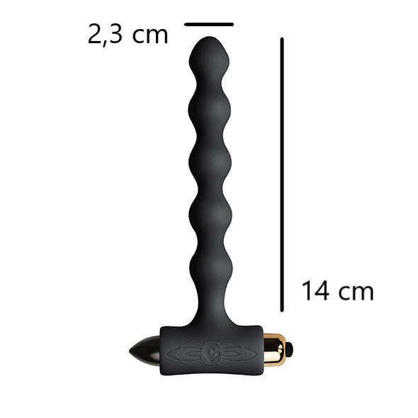 Maten van de zwarte anal beads: 14 cm inbrengbaar en 2,3 cm per bolletje, Petite Sensations Pearls