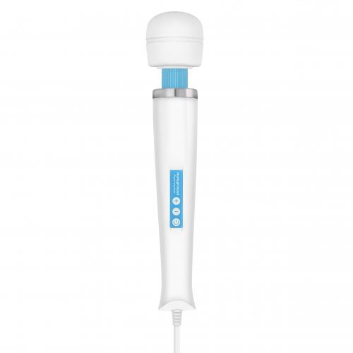 Witte MyMagicWand massager met blauw accent, krachtige wand vibrator met snoer