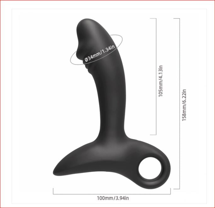 Nexus Sparta zwarte siliconen prostaatvibrator met maattekening diameter 34mm lengte 158mm