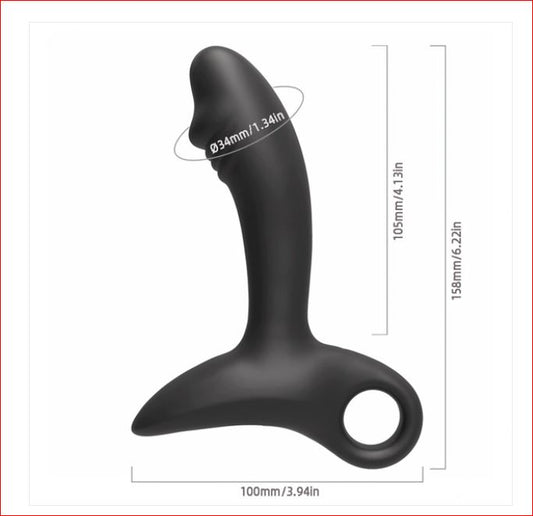 Nexus Sparta zwarte siliconen prostaatvibrator met maattekening diameter 34mm lengte 158mm