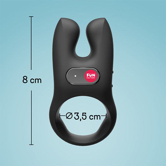 NOS vibrerende cockring van Fun Factory in paars siliconen op witte achtergrond