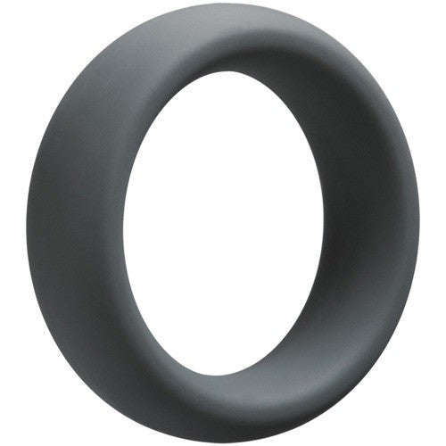 Brede, dikke cockring van leigrijs siliconen op wit, de OptiMALE C-Ring van 45 mm