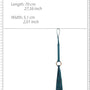 Maattekening van de groene flogger: 70 cm lang en 5,1 cm breed