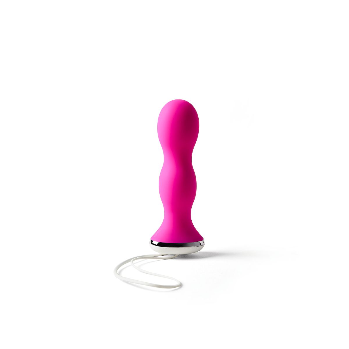 Roze bekkenbodemtrainer met staartje, rechtop op wit, Perifit Care