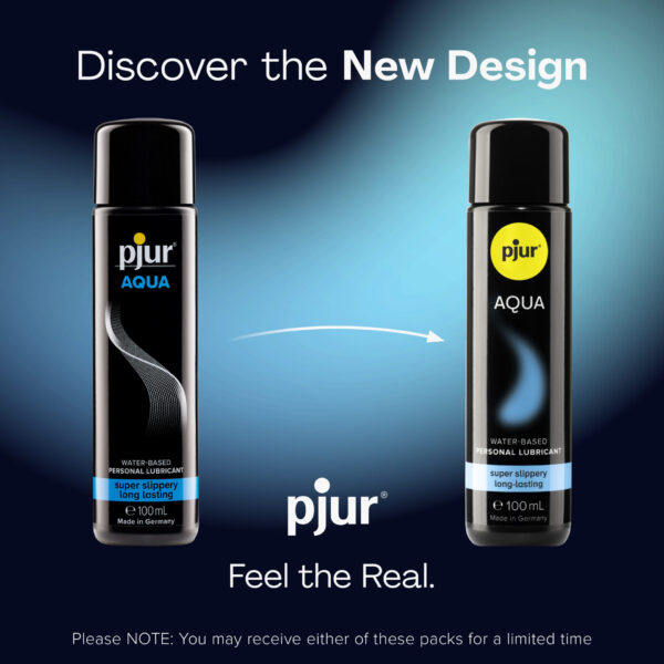 Pjur Aqua nieuw verpakkingsdesign vergelijking oud en nieuw, 100 ml flacons