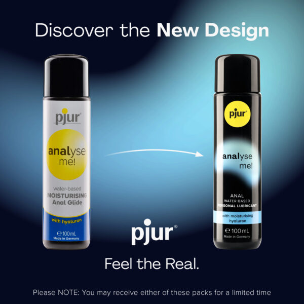 Pjur Analyse Me anaal glijmiddel oud en nieuw verpakkingsdesign vergelijking, 100 ml flessen