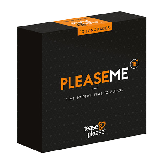 Zwarte doos van PleaseMe 18+ erotisch spel van Tease & Please met oranje accenten