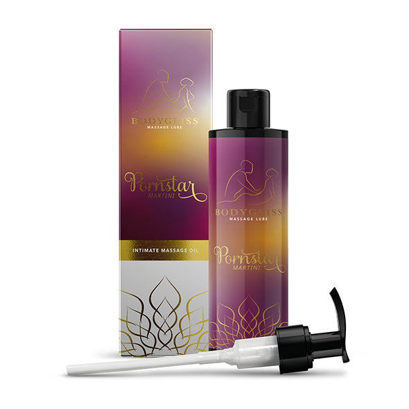BodyGliss Pornstar Martini massage-olie fles met pompje en verpakking