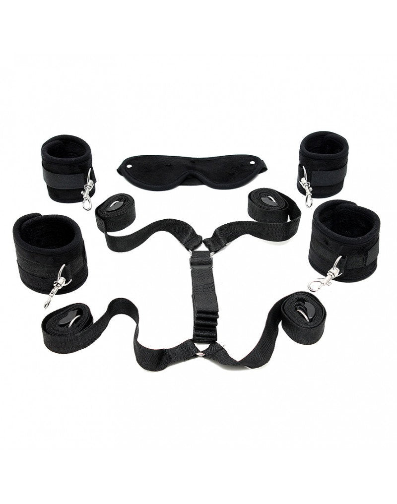 Softbondage set met handboeien, voetboeien & masker - 5-delig