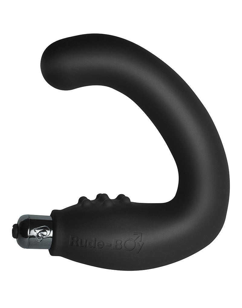 Zwarte Rocks-Off Rude-Boy prostaatmassager met gebogen vorm en vibratiemotor