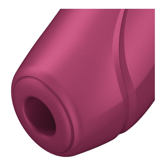 Close-up van de opening van de bordeauxrode Satisfyer Curvy 1