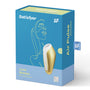 Satisfyer Love Breeze Air Pulse Stimulator in goud-wit op blauwe verpakking