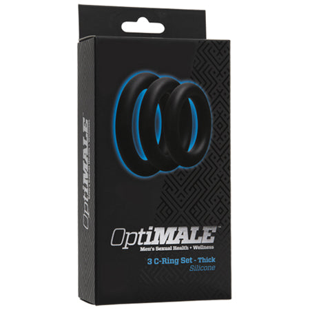 Doos OptiMALE 3 C-Ring Set Thick met de drie zwarte siliconen ringen, Doc Johnson