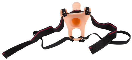 Holle strap-on in zachte siliconen van De Paarse Keizerin maat S/M op witte achtergrond