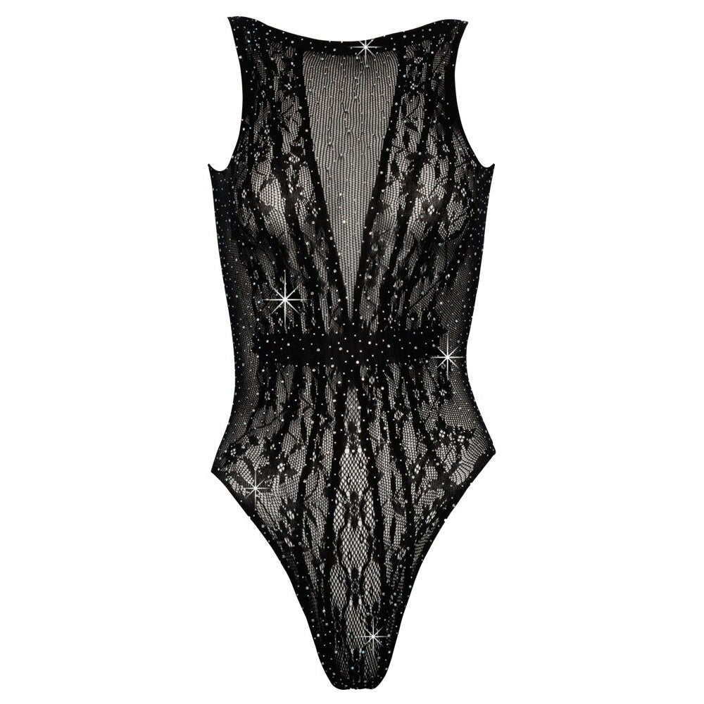 Sensuele zwarte body met strass-versiering - one size