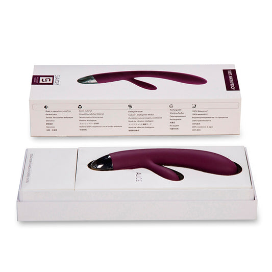 Svakom Alice rabbit vibrator in violet met geopende witte verpakking