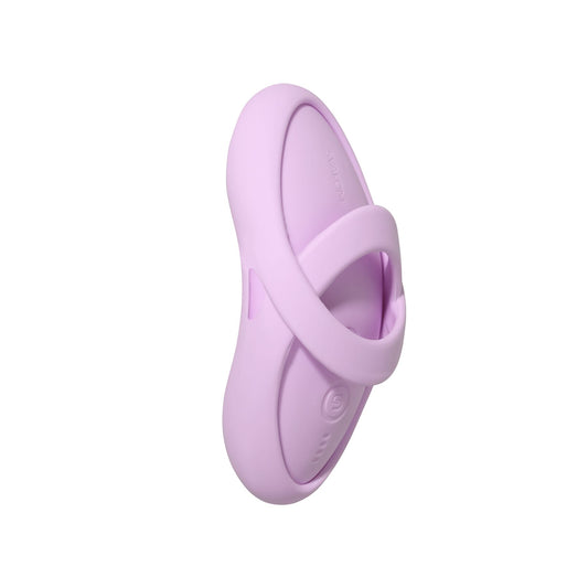Lila vingervibrator met hoes en twee vingerlussen, schuin van voren, Svakom Echo 2