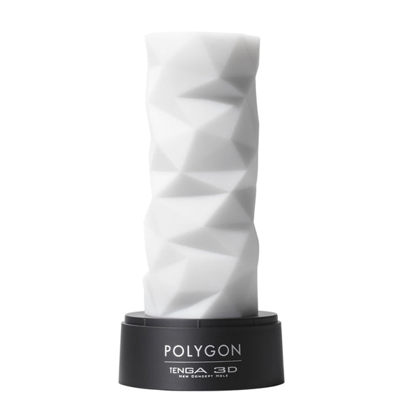 Tenga 3D Polygon op zwarte standaard met geometrisch veelvlakkig oppervlak in wit siliconen
