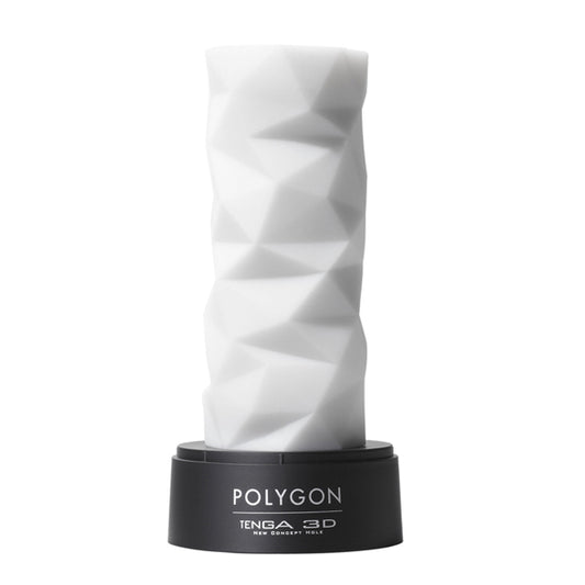 Tenga 3D Polygon op zwarte standaard met geometrisch veelvlakkig oppervlak in wit siliconen