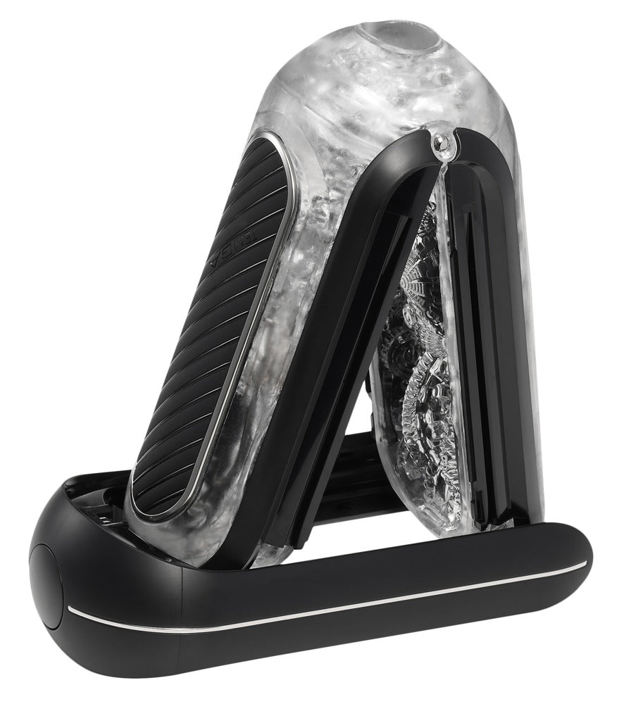 Detail van openklapbare constructie witte Tenga Flip Zero Gravity met interne structuur