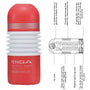 Tenga Rolling Head Cup buitenkant en doorsnede met interne textuurzones en noppen