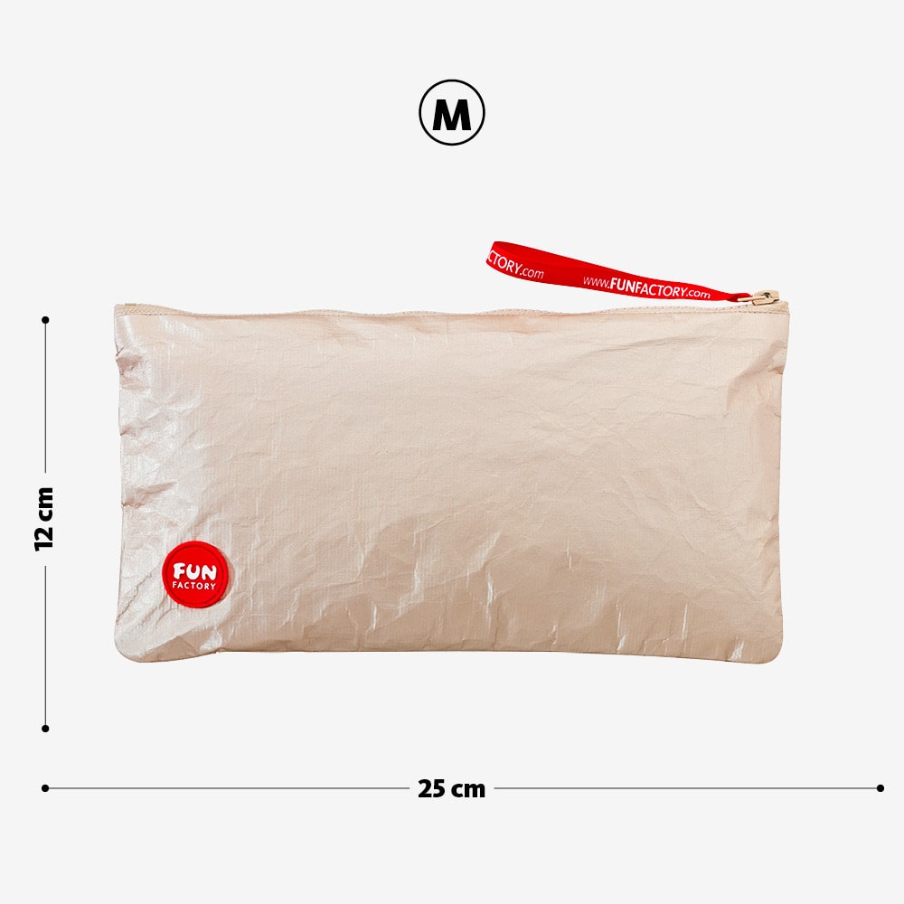 Fun Factory Toy Bag maat M met afmetingen: 25 cm breed en 12 cm hoog