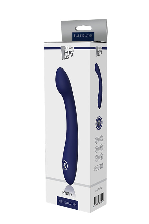 Hybris Blue Evolution witte productverpakking Dream Toys met afbeelding donkerblauwe vibrator