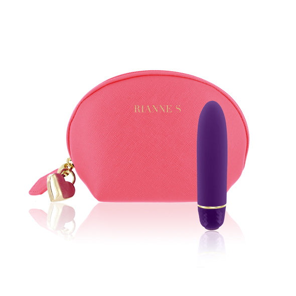 Rianne S Classic Vibe paarse mini-vibrator met roze opbergtasje en hartjeshanger
