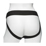 Achterkant holle strapon harnas op mannequin, enkele band tussen benen, jockstrap-stijl