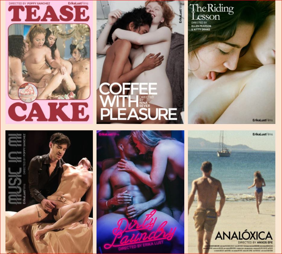 Zes filmposters uit XConfessions Vol. 18 van Erika Lust en gastregisseurs, waaronder Analóxica