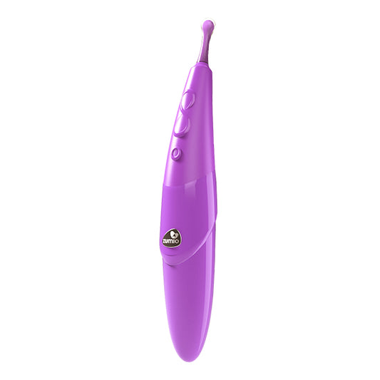 Zumio S vibrator in paars met gladde afwerking en zilveren logo, staand productaanzicht