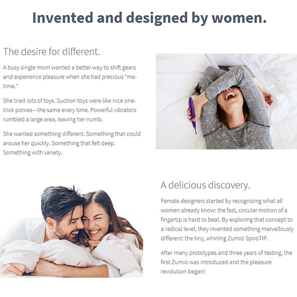 Zumio S merkverhaal met lifestyle foto's van vrouwen, ontworpen door vrouwen voor vrouwen