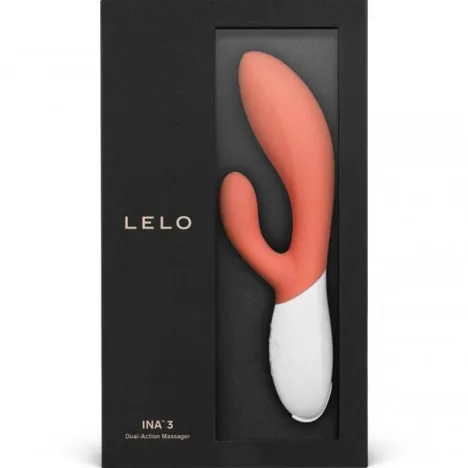 Ina 3 in coral, rabbit vibrator van Lelo in verpakking