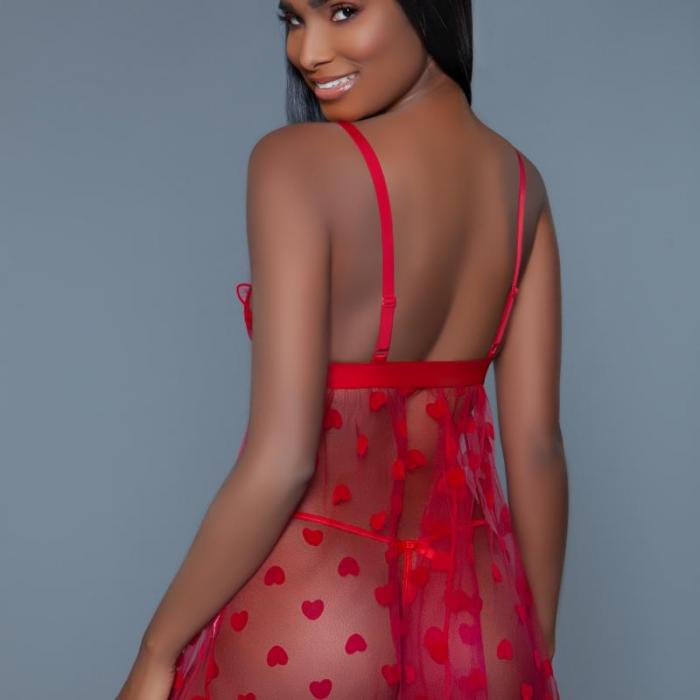 Valentina, sexy babydoll in rood, achterkant