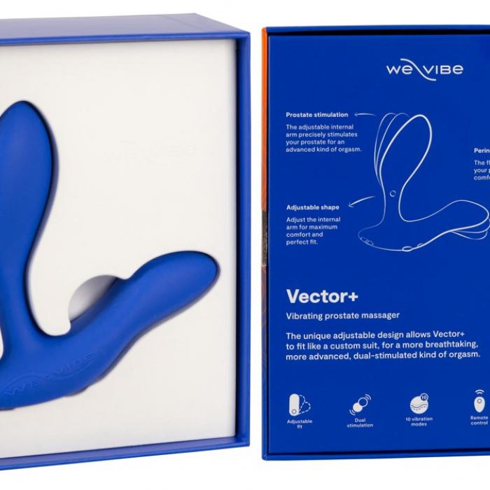 Vector prostaat massager van we-vibe in blauw in verpakking