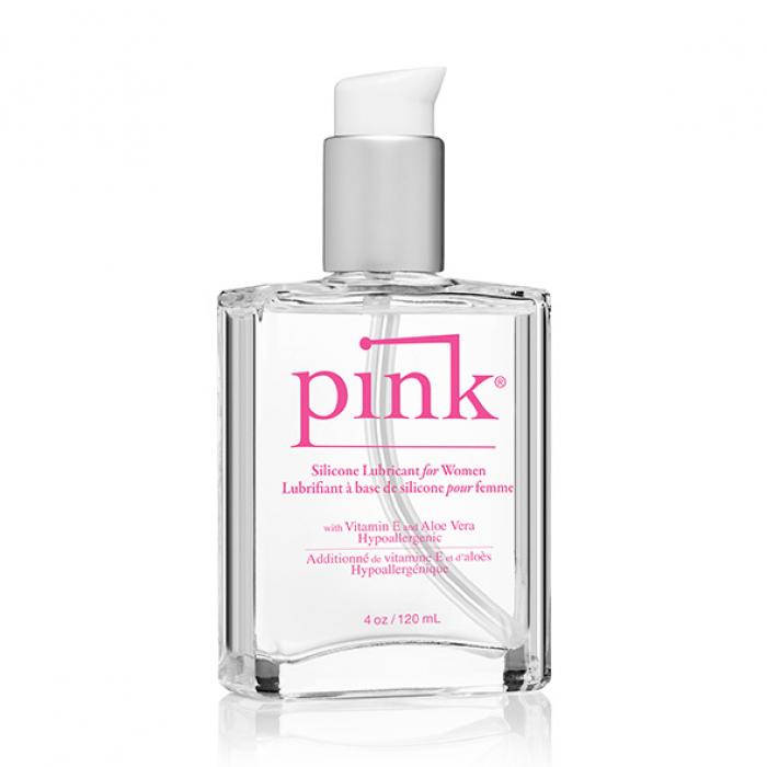 Pink siliconen glijmiddel in glazen fles
