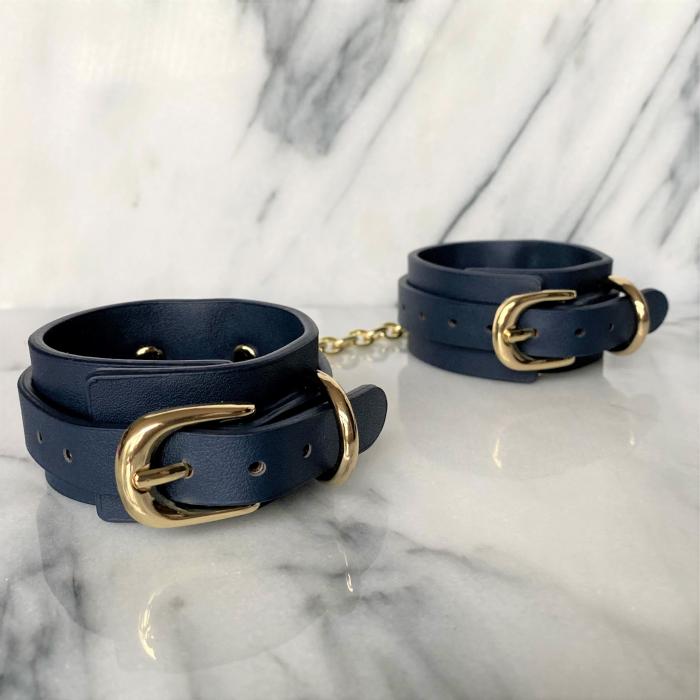 Handboeien, wrist cuffs in stijlvol blauw met goud